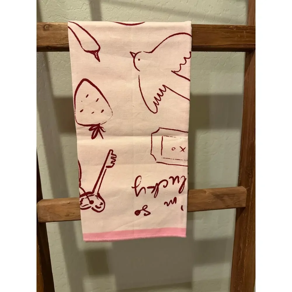 Anthropologie My Lover Era Dish Towel Pink 100% Cotton NWT